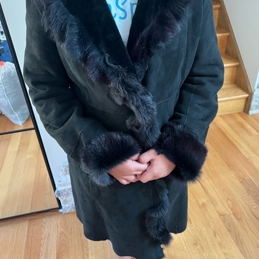 Women's Black Fur-Trimmed Leather Jacket